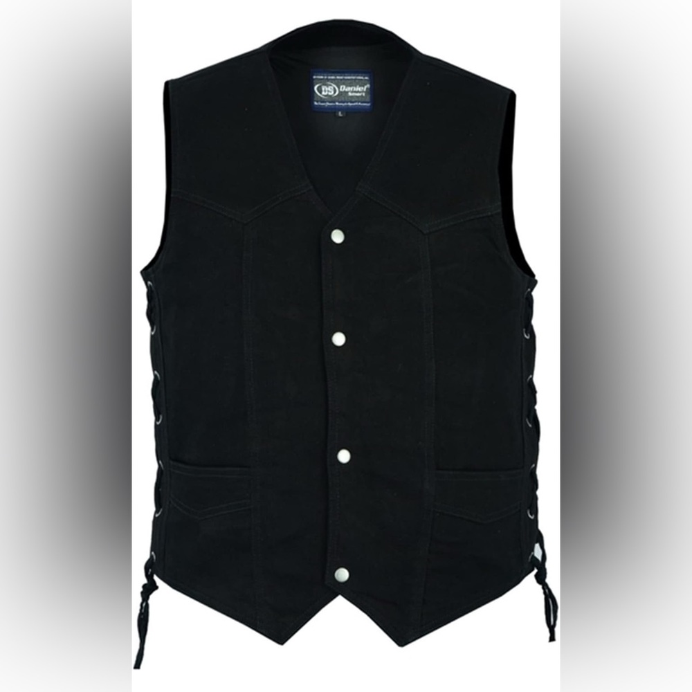 Daniel Smart Biker Vest for Men V-Shaped Neck Design Black Denim Vest